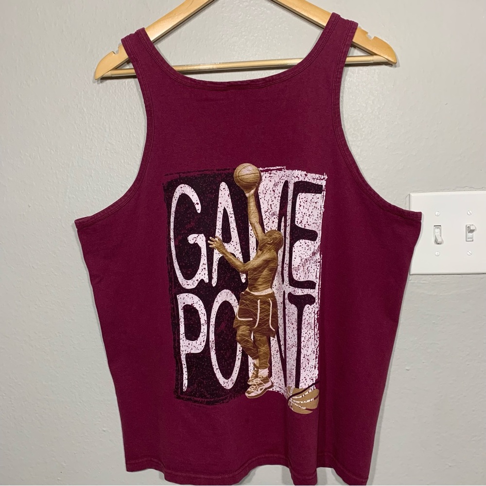 Vintage 90s Bugle Boy Game Point‎ Basketball Burgundy Tank Top Size Large